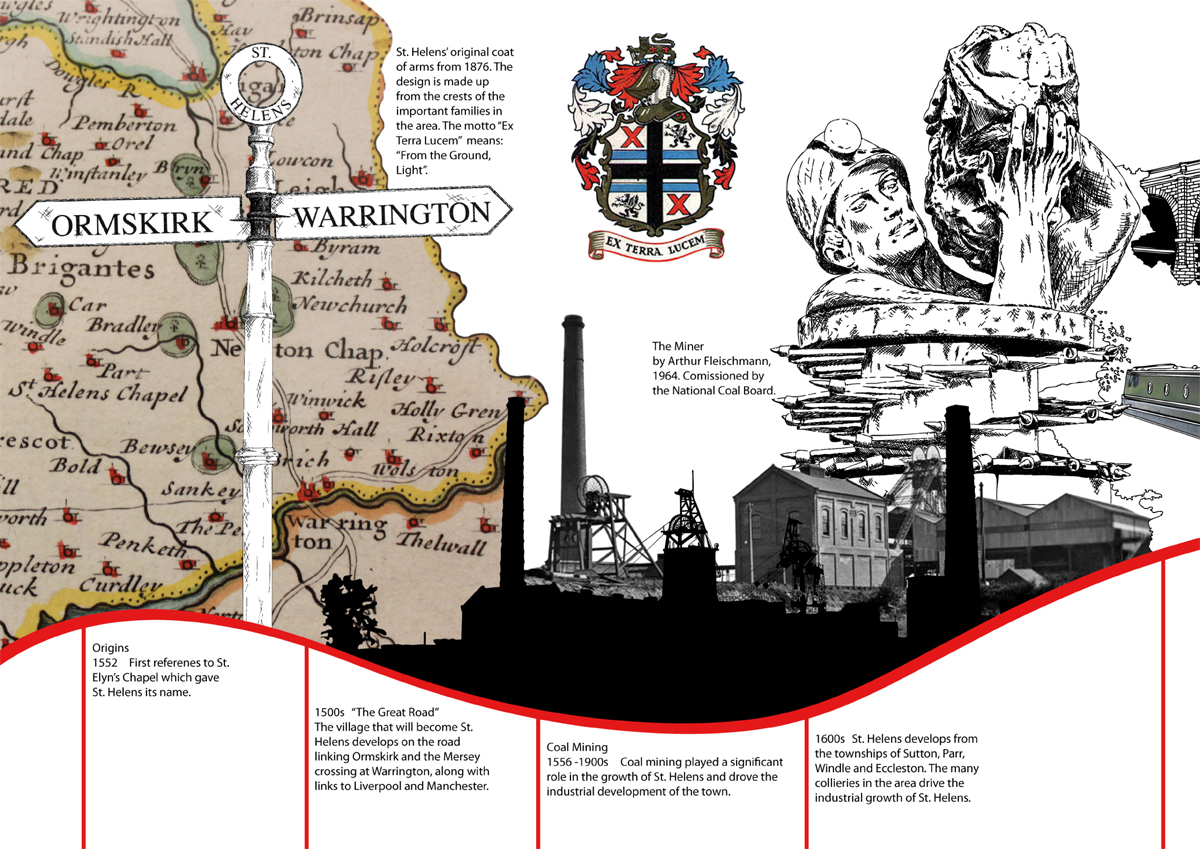 Detail of timeline artwork depicting the development of St Helens